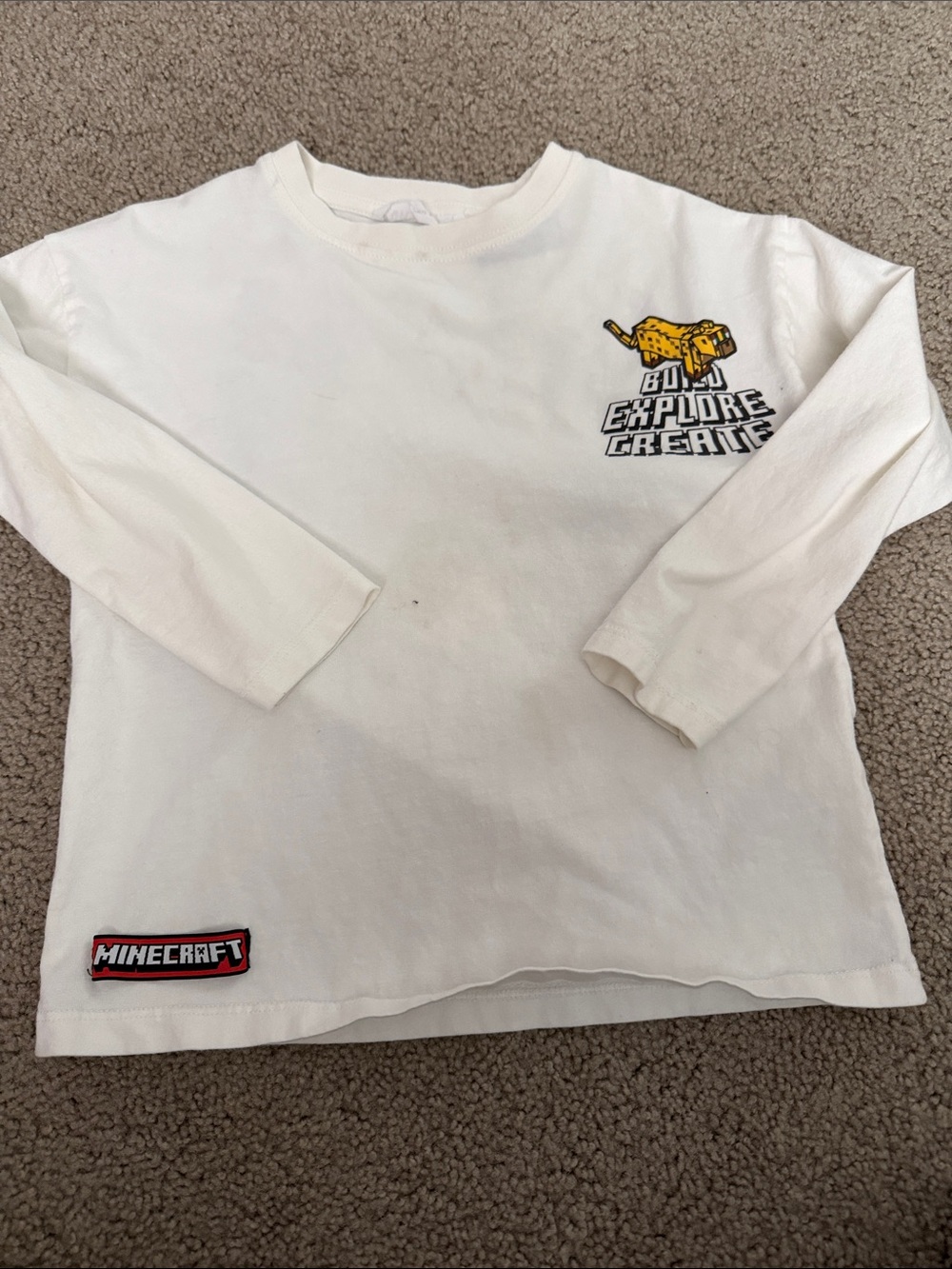 Zara Minecraft White 'Build Explore Create' Kids Long-Sleeve Shirt